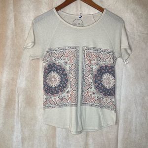 lucky brand top womens short sleeve t shirt tie dye boho beige S
